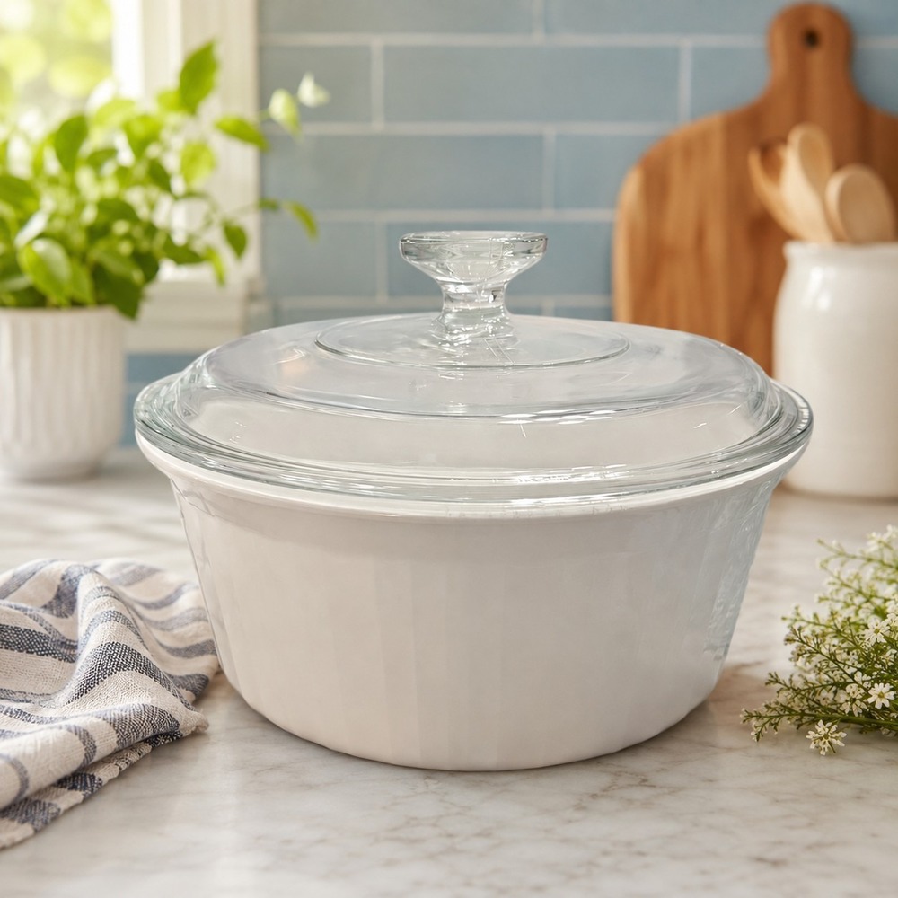 Corning Ware French White 2.5 Liter Round Casserole F-1-B With Lid